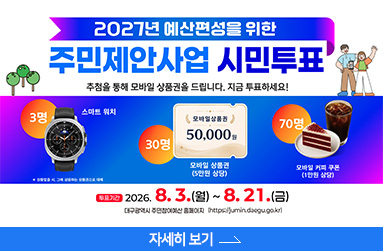 2027년 예산편성 주민제안사업 시민투표 참여 이벤트 배너, 자세히 보기 버튼 포함